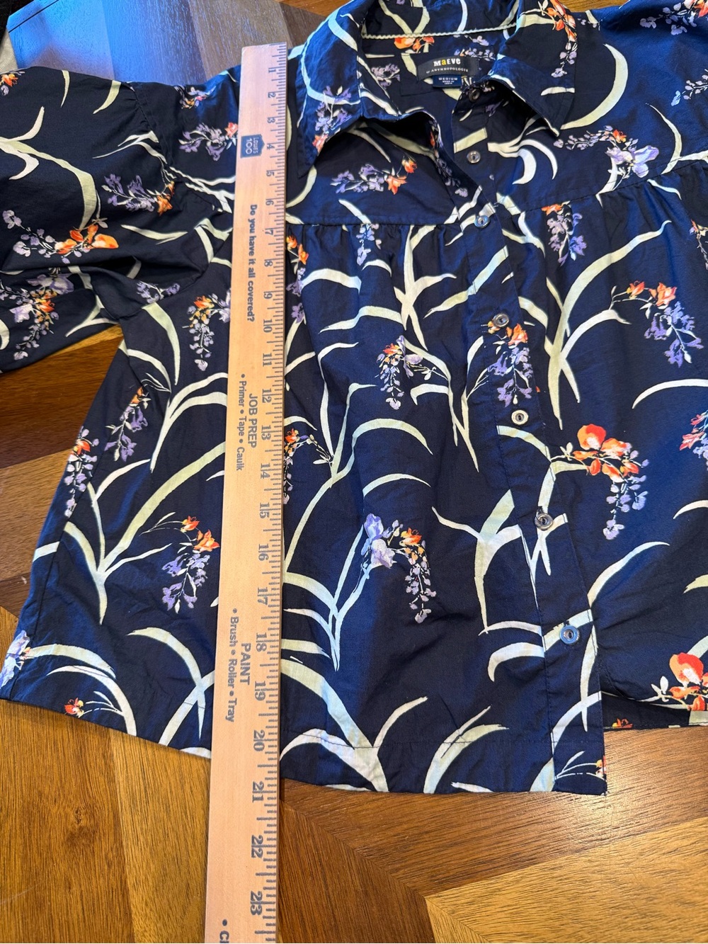 Anthropologie Maeve The Zooey Bubble-Sleeve floral Blouse navy button medium - Picture 7 of 7